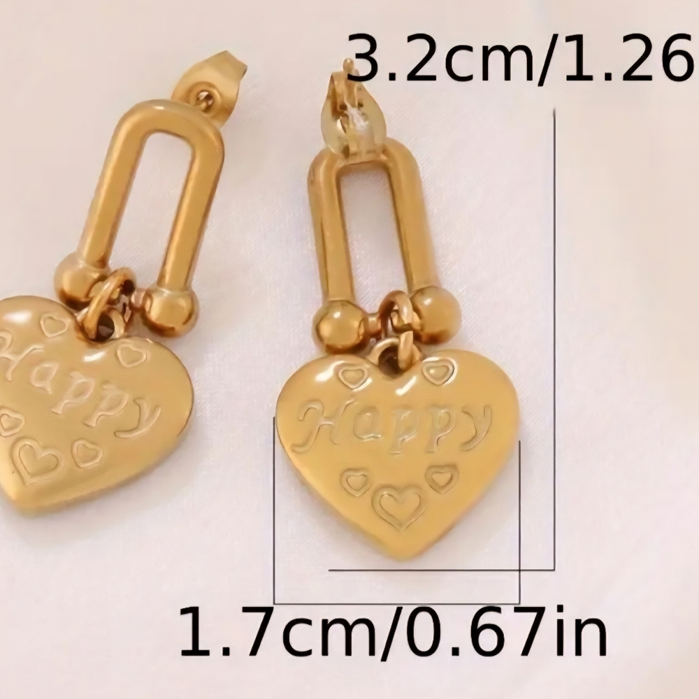Beautiful Heart Pendant Earrings with "HOPPY" Engraving, Vintage Boho Style - Picture 2 of 4